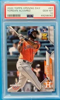 2020 Topps Opening Day Yordan Alvarez Gold Cup Rookie Card RC #63 PSA 10 Astros - Image 1