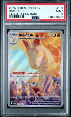 2025 POKEMON DRI EN-DESTINED RIVALS ILLUSTRATION RARE #189 RAPIDASH PSA 9 - Image 1
