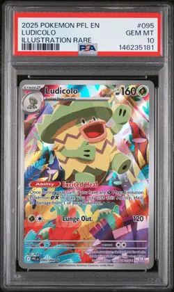 2025 POKEMON PFL EN-PHANTASMAL FLAMES ILLUSTRATION RARE #095 LUDICOLO PSA 10 - Image 1