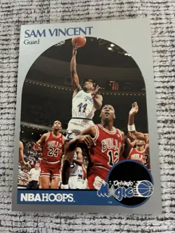 1990-91 NBA Hoops Sam Vincent #223 Michael Jordan Wearing #12 in the background - Image 1