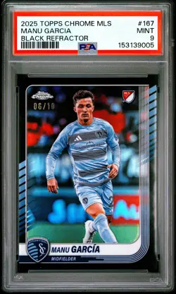 2025 TOPPS CHROME MLS BLACK REFRACTOR #167 MANU GARCIA 6/10 PSA 9 - Image 1
