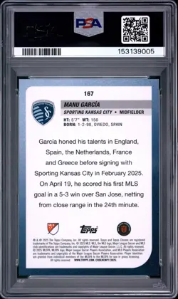 2025 TOPPS CHROME MLS BLACK REFRACTOR #167 MANU GARCIA 6/10 PSA 9 - Image 2