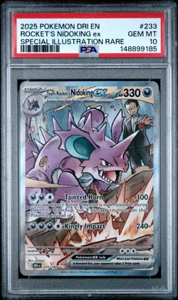 2025 POKEMON DRI EN-DESTINED RIVALS #233 TEAM ROCKET'S NIDOKING EX PSA 10 - Image 1