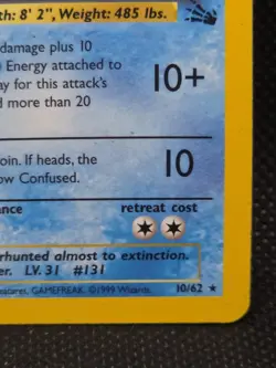 Pokemon Card - Lapras 10/62 Holo Unlimited Holo Rare - Fossil WoTC- MPlay - Image 5