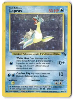 Pokemon Card - Lapras 10/62 Unlimited Holo Rare - Fossil - HP - Image 1