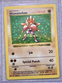 Pokemon TCG 1999 Base Set HITMONCHAN 7/102 SHADOWLESS Holo LP Vintage - Image 1