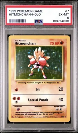 1999 Pokemon Game Unlimited Base Set Hitmonchan Holo 7/102 PSA 6 EX-MT - Image 1