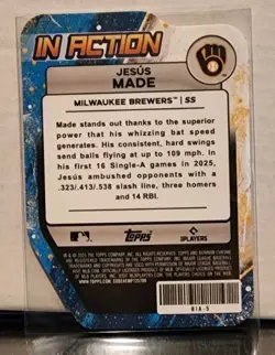 2025 Bowman Chrome Draft #BIA-5 Jesus Made In Action Die Cut Brewers - Image 2