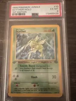 1999 Pokemon Jungle Scyther Holo 1st Edition PSA 6 #10 - Image 1