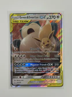 Pokemon TCG Eevee & Snorlax GX 120/181 Sun and Moon Team Up Tag Team Card - Image 1