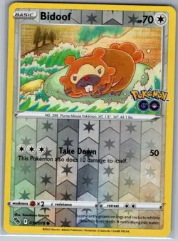 Bidoof 059/078 Reverse Holo Pokemon GO - Pokemon Card - NM - Image 1