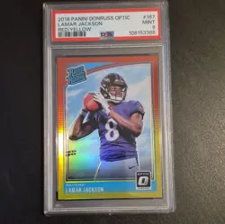 2018 Donruss Optic Lamar Jackson Red/Yellow Rated Rookie PSA 9🔥🔥MVP - Image 1