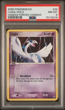 2005 POKEMON EX UNSEEN FORCES COSMOS #29 LUGIA-HOLO PSA 8 NM-MT - Image 1