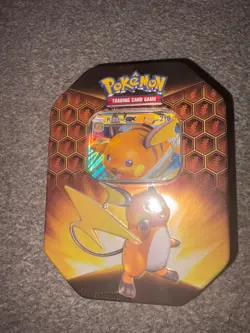 Pokemon TCG Hidden Fates Raichu Tin GX - Sealed, Half shrink wrap - Image 1