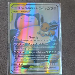 Pokemon Co. Eevee & Snorlax GX TAG TEAM Full Art Holo Ultra Rare 171/181 270 HP - Image 1
