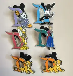 Hidden Mickey Mystery pins . 2025 Wave A DL . 5/6 D’s + Extra Simba D - Image 1