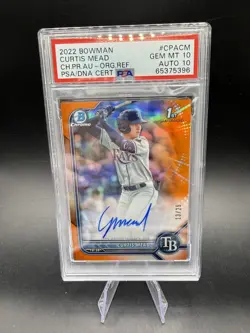 2022 BOWMAN CHROME Draft Curtis Mead 1st RC ROOKIE TRUE ORANGE AUTO #/25 PSA 10 - Image 1