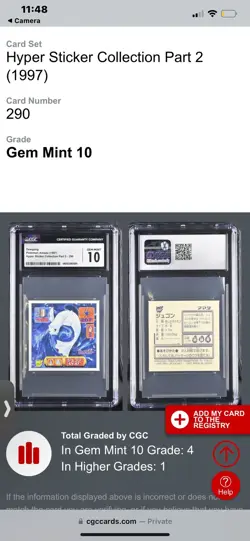 Dewgong Pokemon Armada Hyper Sticker 1997 Cgc 10 - Image 3