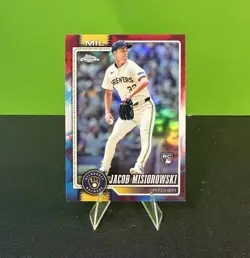 2026 Topps Chrome Jacob Misiorowski #196 Red White and Blue Refractor Brewers - Image 1