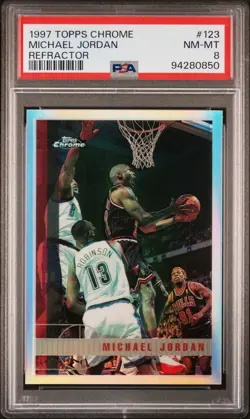 1997 Topps Chrome #123 - MICHAEL JORDAN - PSA 8 Refractor (Centered MUST SEE) - Image 1