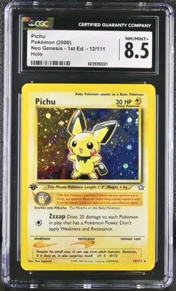 Pichu 1st Edition Holo Rare Neo Genesis Pokemon 12/111 CGC 8.5 - Image 1