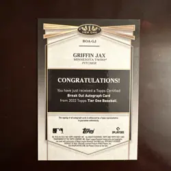 2022 Topps Tier One Break Out Autograph Griffin Jax #BOA-GJ Rookie Auto /299 - Image 2