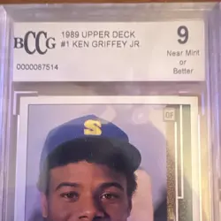 Upper Deck 1989 Ken Griffey Jr Star Rookie RC #1 Mariners MLB BCCG 9 Graded - Image 2