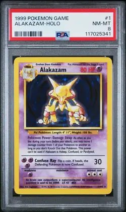 1999 POKEMON GAME 1 ALAKAZAM HOLO PSA 8 NM/MT - Image 1