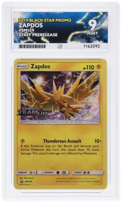 Zapdos Team Up Staff Stamp Prerelease Black Star Promo SM159 ACE 9 Mint 2019 - Image 3
