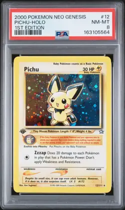 Pokemon TCG Neo Genesis Pichu 12/111 Holo Rare 1st Edition PSA 8 2000 - Image 1