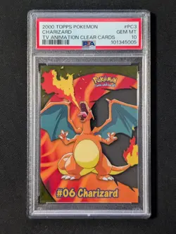 2000 TOPPS POKEMON TV ANIMATION CLEAR CARDS PC3 CHARIZARD PSA 10 - Image 1