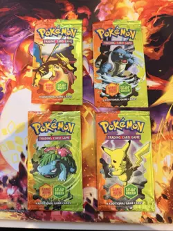 Pokemon Empty EX FIRE RED & LEAF GREEN Booster Pack Wrapper art Set x4 (2004) - Image 1