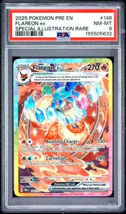 2025 POKEMON PRE EN-PRISMATIC EVOLUTIONS #146 FLAREON EX PSA 8 - Image 1