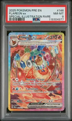 2025 POKEMON PRE EN-PRISMATIC EVOLUTIONS #146 FLAREON EX PSA 8 - Image 1