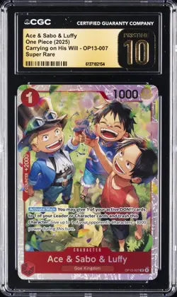 2025 ONE PIECE #OP13-007 ACE & SABO & LUFFY CGC 10 PRISTINE - Image 1