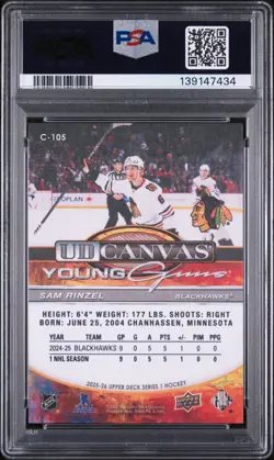 2025-26 Upper Deck UD Canvas Young Guns Sam Rinzel PSA 10 #C-105 Chicago - Image 2