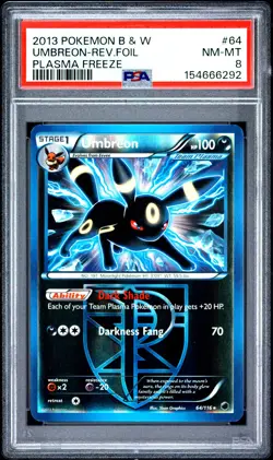 2013 POKEMON BLACK & WHITE PLASMA FREEZE #64 UMBREON-REVERSE FOIL PSA 8 - Image 1