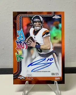 2025 Topps Chrome Bo Nix Orange Refractor 8/25 Future Stars Auto #FSA-BN - Image 2
