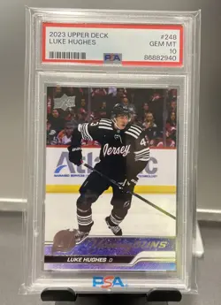 2023-2024 Upper Deck Series 1 Luke Hughes Young Gun #248 PSA 10 - Image 1