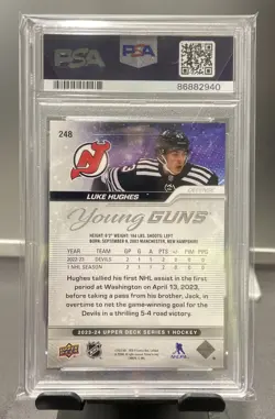 2023-2024 Upper Deck Series 1 Luke Hughes Young Gun #248 PSA 10 - Image 2