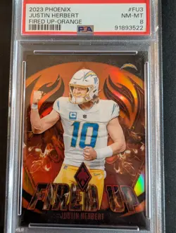 JUSTIN HERBERT #/75 SP Orange Prizm Fired Up Parallel PSA 8 LA Chargers - Image 1