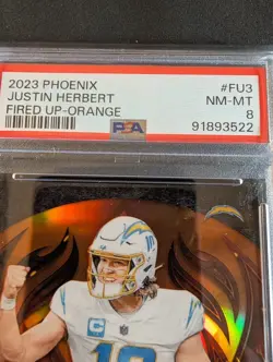 JUSTIN HERBERT #/75 SP Orange Prizm Fired Up Parallel PSA 8 LA Chargers - Image 2