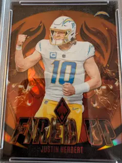 JUSTIN HERBERT #/75 SP Orange Prizm Fired Up Parallel PSA 8 LA Chargers - Image 3