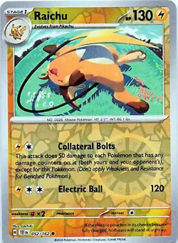 Raichu 052/162 - REVERSE HOLO - SV05: Temporal Forces - NM - Image 1