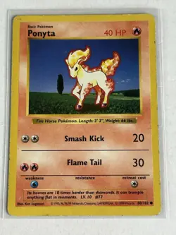 Ponyta 060/102 Base Set (Shadowless) Regular Pokemon Card Near Mint - Image 1