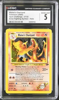 🔥 CGC 5 FIGHTING SYMBOL ERROR BLAINE'S CHARIZARD | GYM CHALLENGE 2/132 🔥 - Image 2