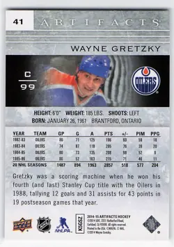 2014-15 Upper Deck Artifacts #41 Wayne Gretzky Edmonton Oilers - Image 2