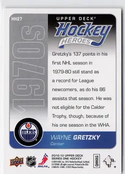 2012-13 Upper Deck #HH27 Wayne Gretzky Hockey Heroes: 1970s Edmonton Oilers - Image 2
