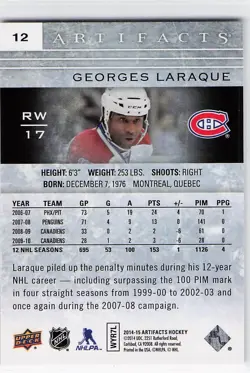 2014-15 Upper Deck Artifacts #12 Georges Laraque Montreal Canadiens - Image 2