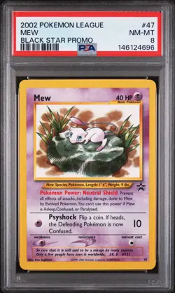 2002 POKEMON LEAGUE PROMO BLACK STAR #47 MEW PSA 8 - Image 1